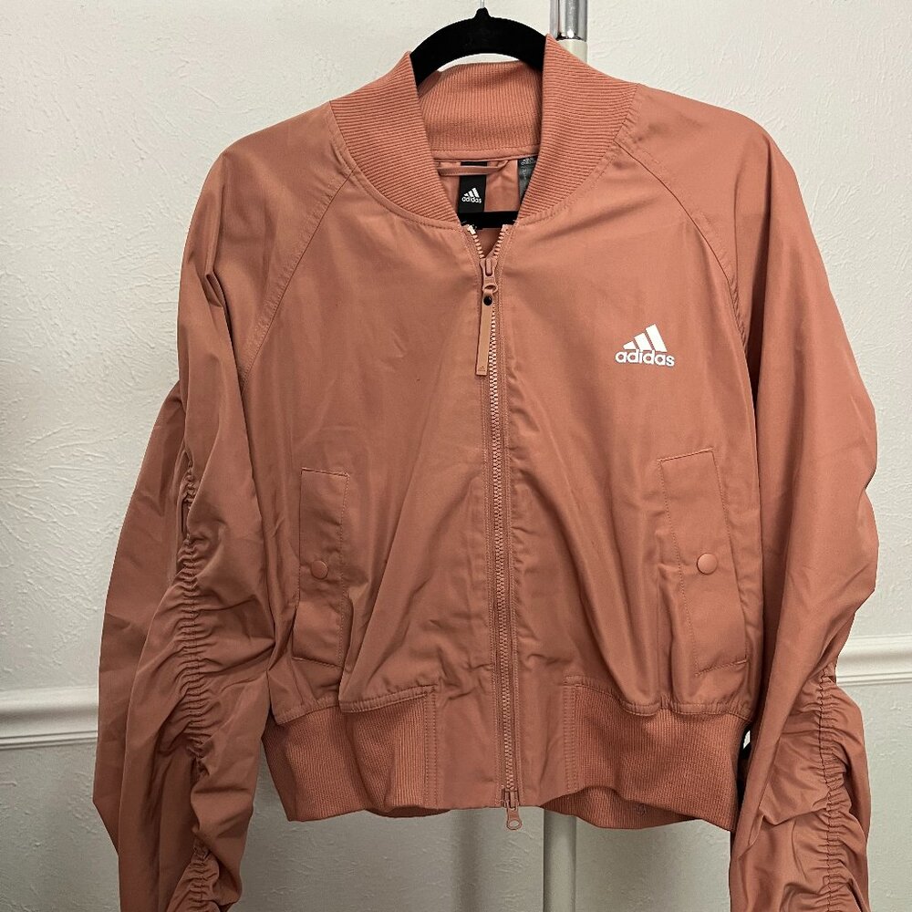 Oversize Ruched Sleeve Bomber Jacket - L -